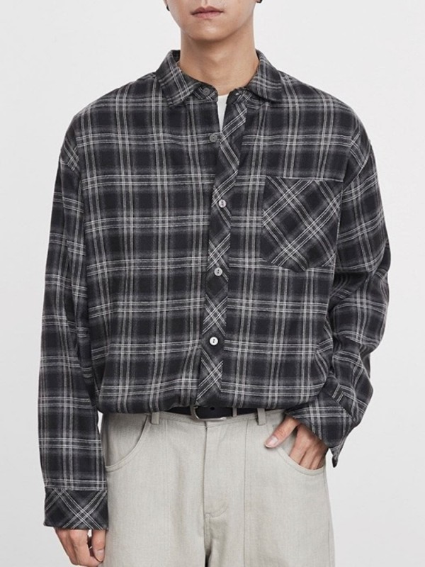 Мужская oversize рубашка в клетку с карманом plaid shirt  - Изображение 2