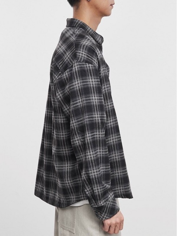 Мужская oversize рубашка в клетку с карманом plaid shirt  - Изображение 4