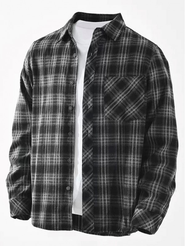 Мужская oversize рубашка в клетку с карманом plaid shirt  - Изображение 6