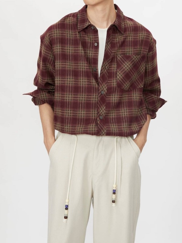 Мужская oversize рубашка в клетку с карманом plaid shirt  - Изображение 7