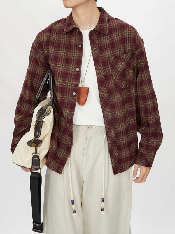 Мужская oversize рубашка в клетку с карманом plaid shirt  - Изображение 8