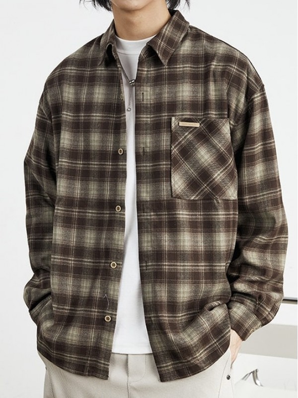 Рубашка с карманом в клетку фланель dense-flannel