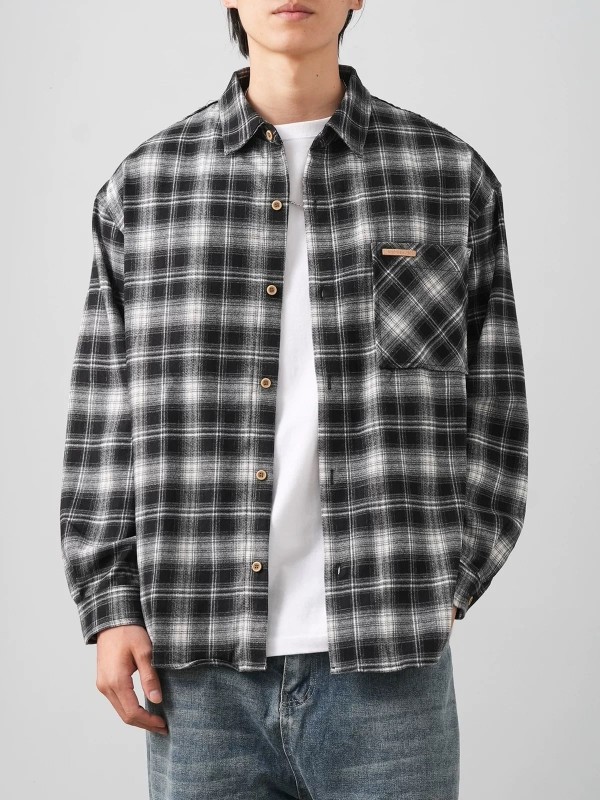 Сорочка з кишенею в клітинку фланель dense-flannel  -  Зображення 4
