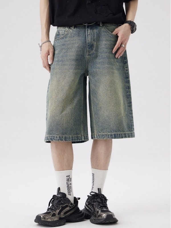 Широкі джинсові шорти бермуди з потертостями baggy ripped bermuda