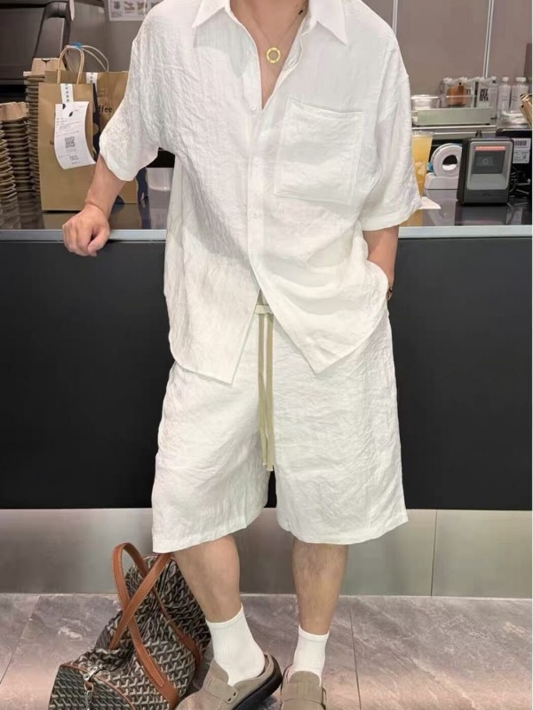 Чоловічі широкі шорти з еластичним поясом та кишенями casual style  -  Зображення 5