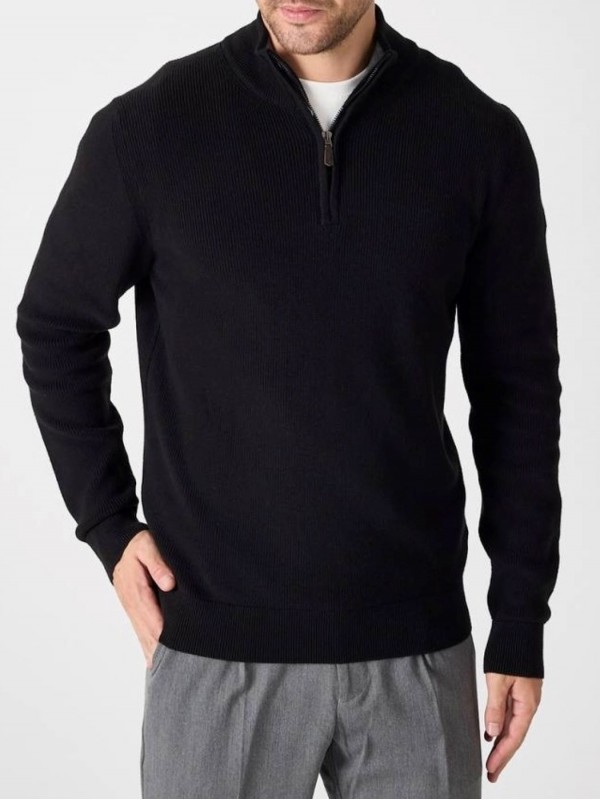 Стильная классическая мужская кофта с воротником-стойкой quarter-zip  - Изображение 3