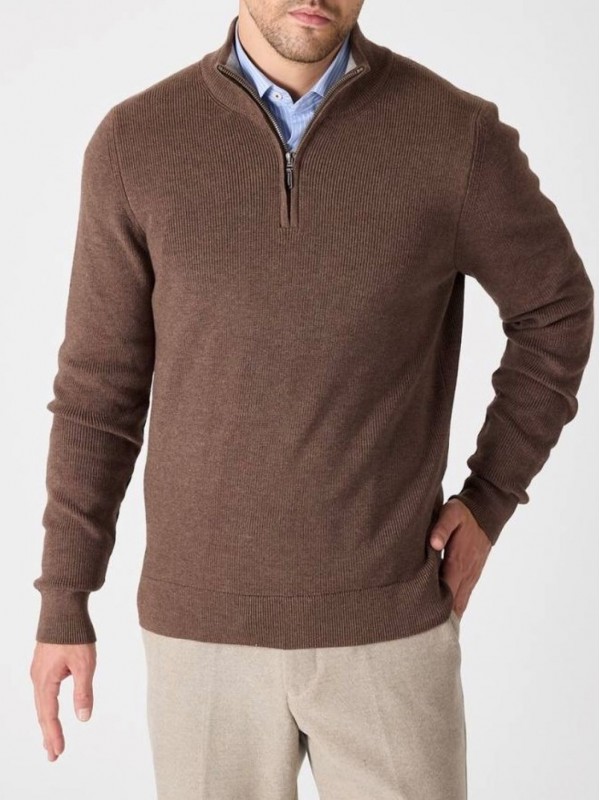 Стильная классическая мужская кофта с воротником-стойкой quarter-zip  - Изображение 7