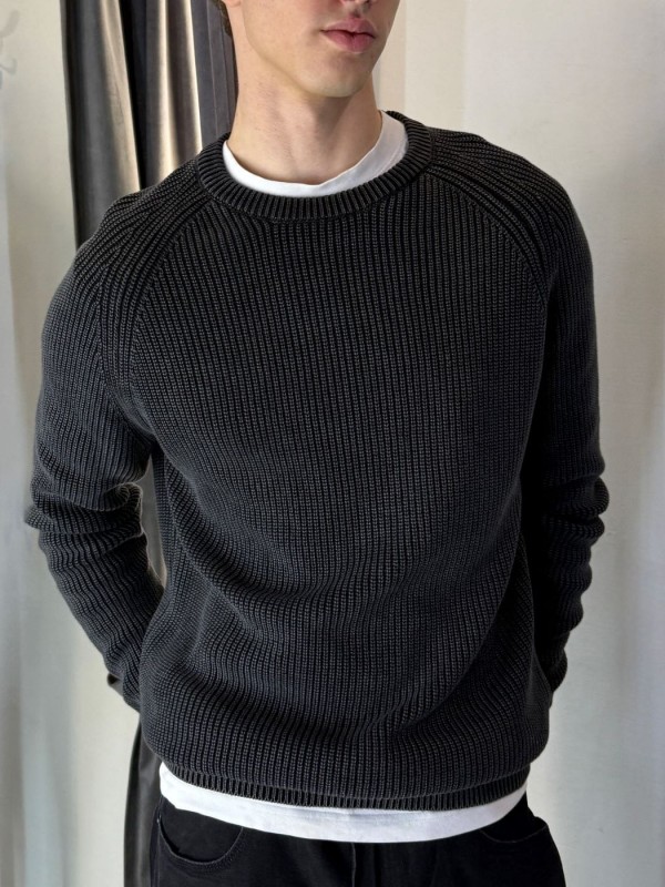 Базовый премиальный мужской свитер из плотного хлопка knit pullover  - Изображение 4
