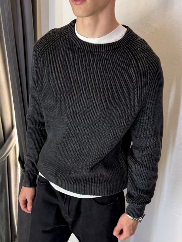 Базовый премиальный мужской свитер из плотного хлопка knit pullover  - Изображение 5