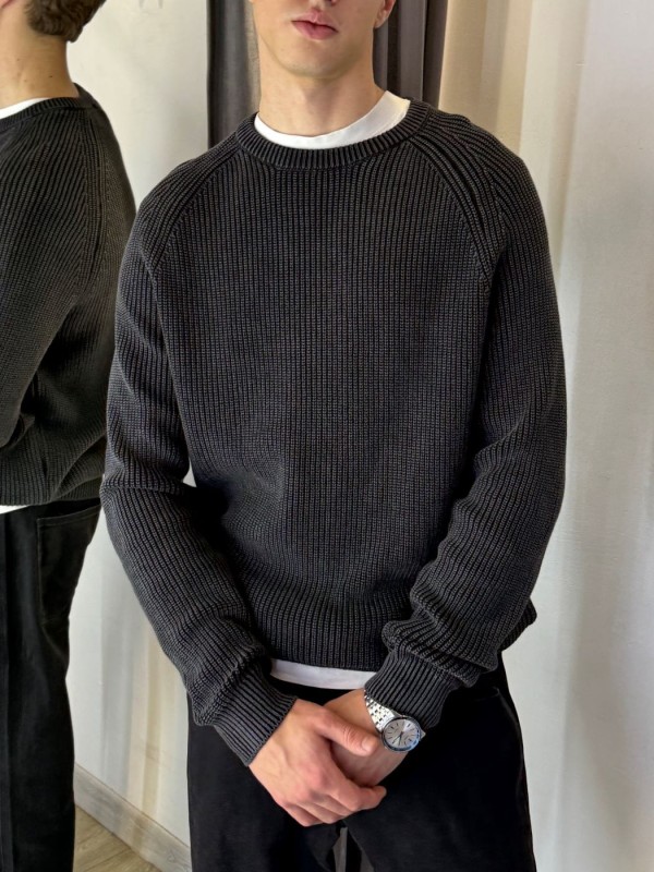 Базовый премиальный мужской свитер из плотного хлопка knit pullover  - Изображение 6