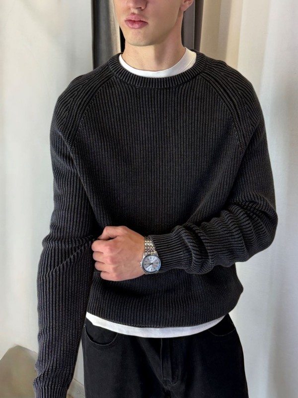 Базовый премиальный мужской свитер из плотного хлопка knit pullover  - Изображение 8