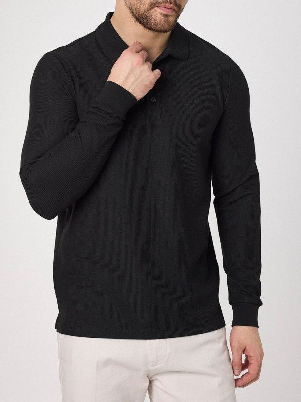 Мужское поло с длинным рукавом на пуговицах waffle knit