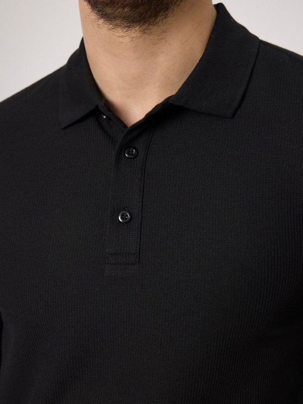Мужское поло с длинным рукавом на пуговицах waffle knit  - Изображение 1