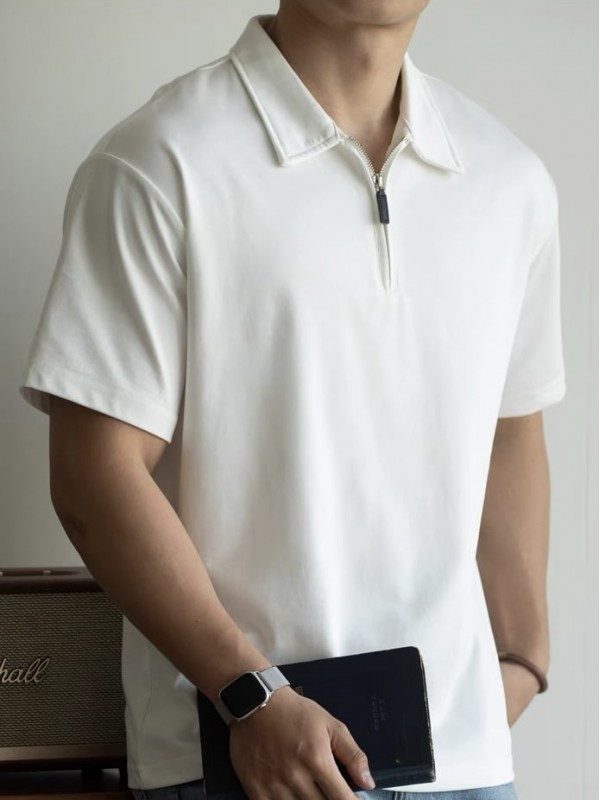 Футболка поло из легкой ткани на змейке half-zip lapel  - Изображение 6