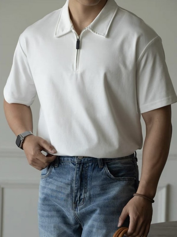 Футболка поло из легкой ткани на змейке half-zip lapel  - Изображение 7