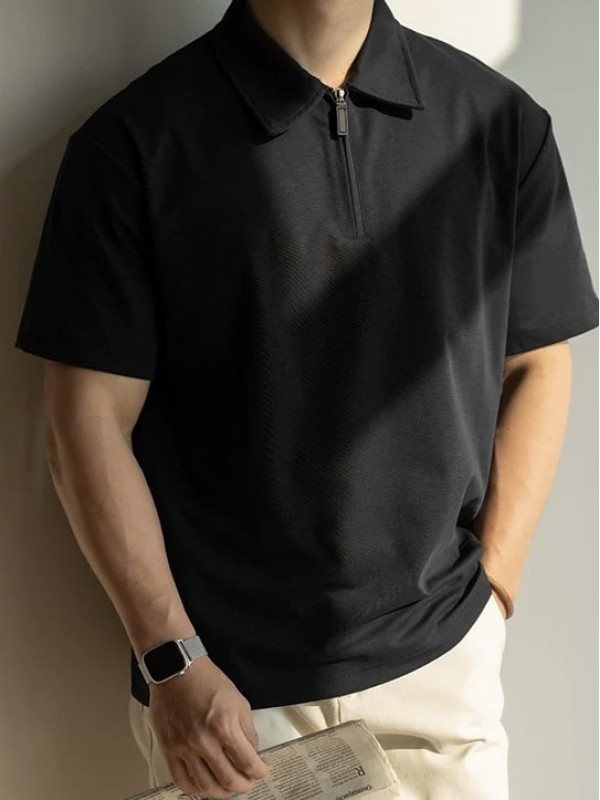 Футболка поло из легкой ткани на змейке half-zip lapel  - Изображение 1