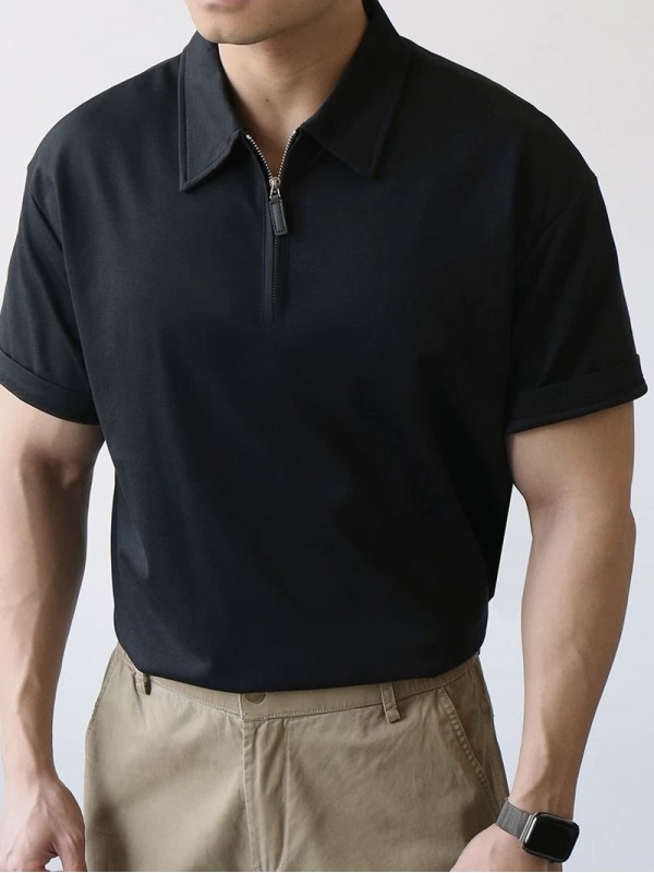 Футболка поло из легкой ткани на змейке half-zip lapel