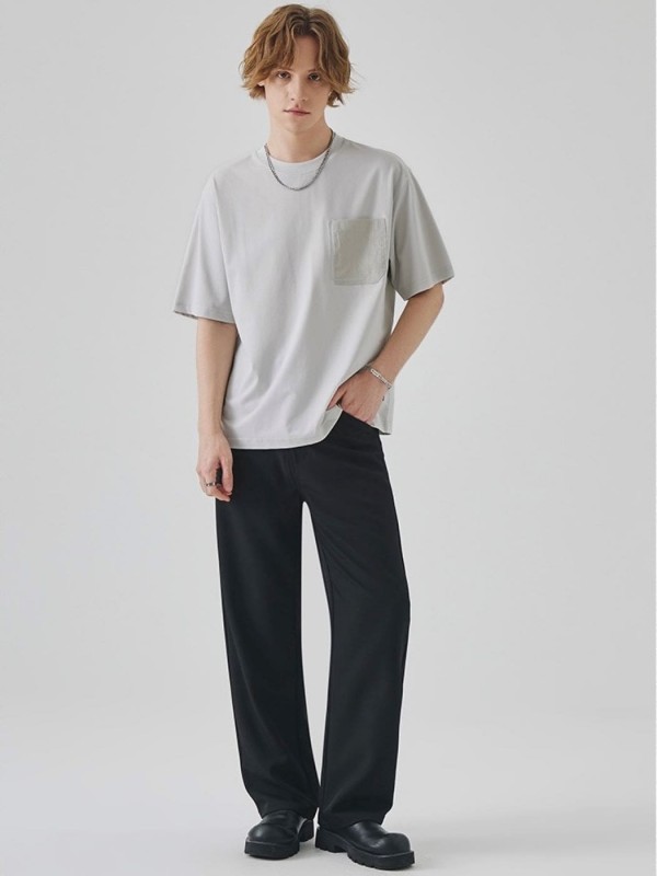 Футболка oversize с текстурным карманом light grey  - Изображение 1
