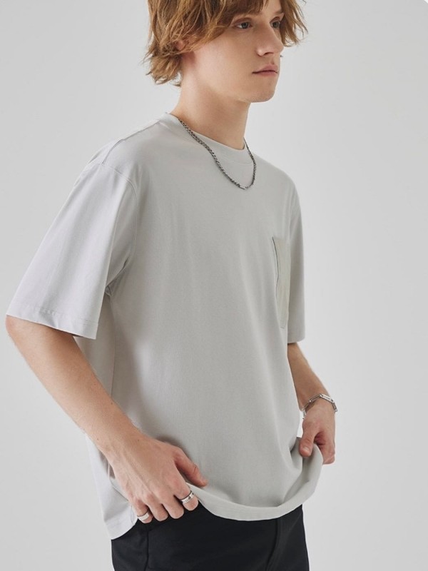 Футболка oversize с текстурным карманом light grey
