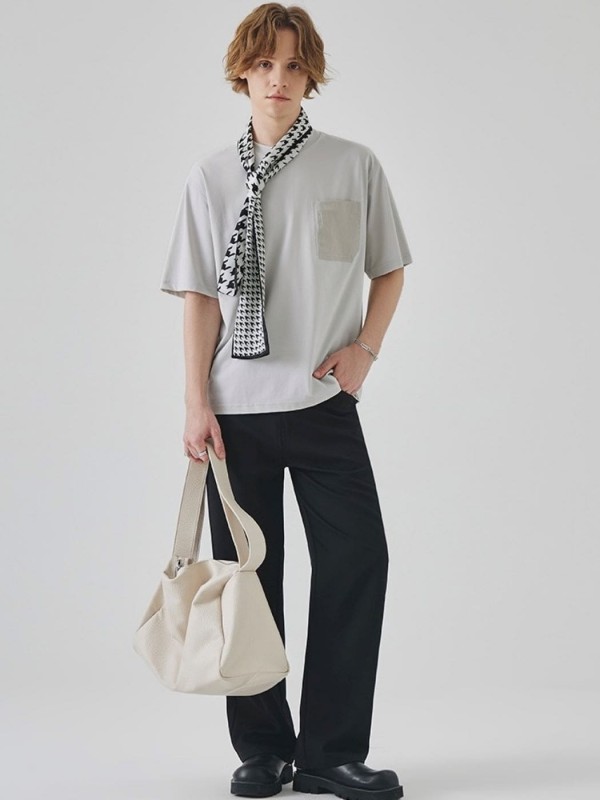 Футболка oversize с текстурным карманом light grey  - Изображение 3