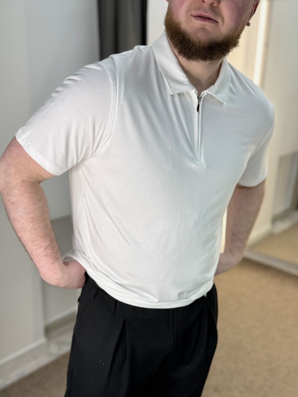 Базовое поло с коротким рукавом и молнией basic polo  - Изображение 3