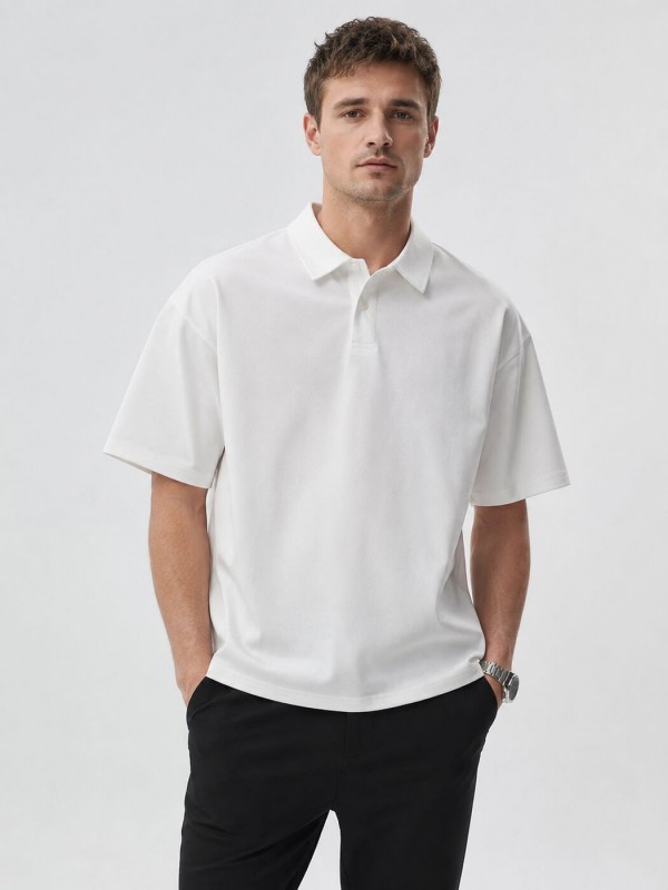 Мужская однотонная футболка поло свободного кроя casual coast  - Изображение 3