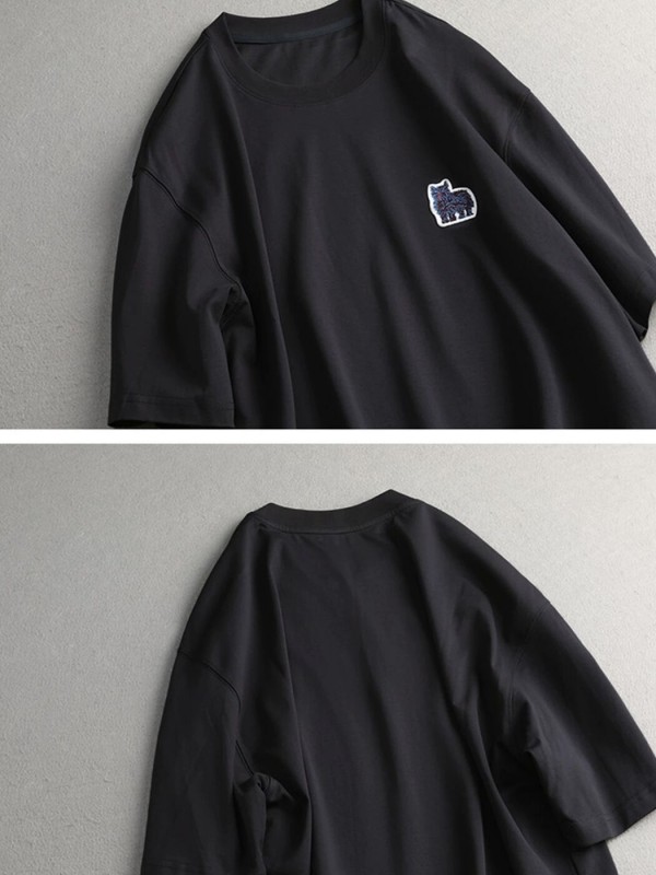 Мужская футболка свободного кроя с декоративной нашивкой minimalist print  - Изображение 6