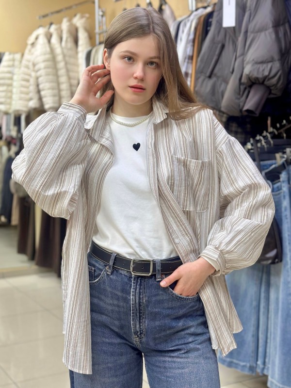 Невагома смугаста сорочка вільного крою striped style  -  Зображення 1