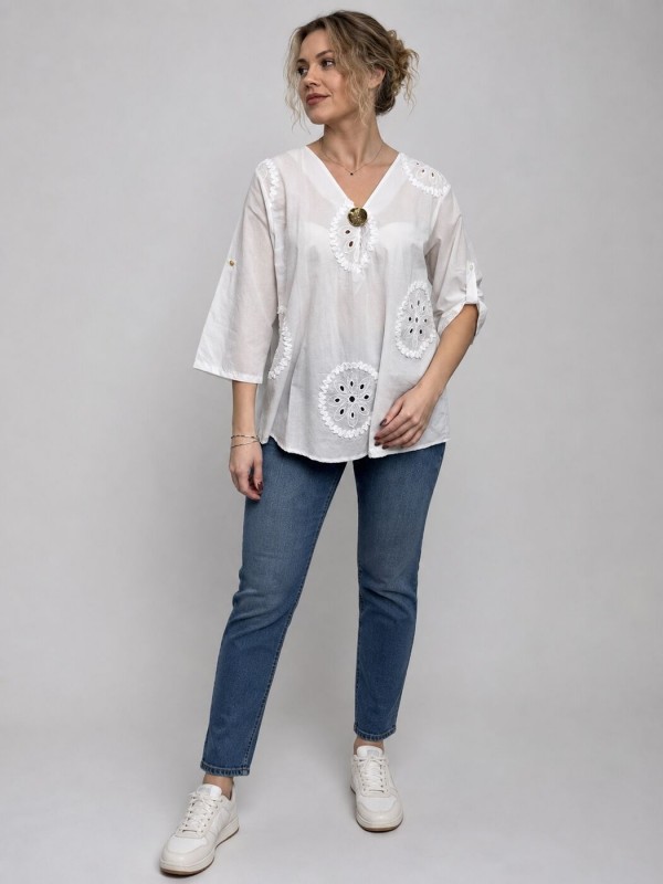 Легкая женская блуза из хлопка white cotton blouse  - Изображение 1