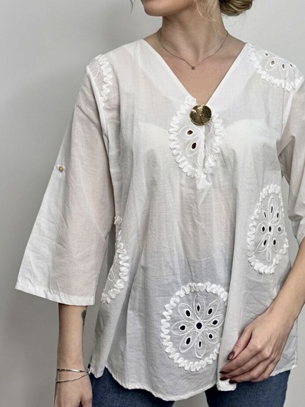 Легкая женская блуза из хлопка white cotton blouse  - Изображение 2