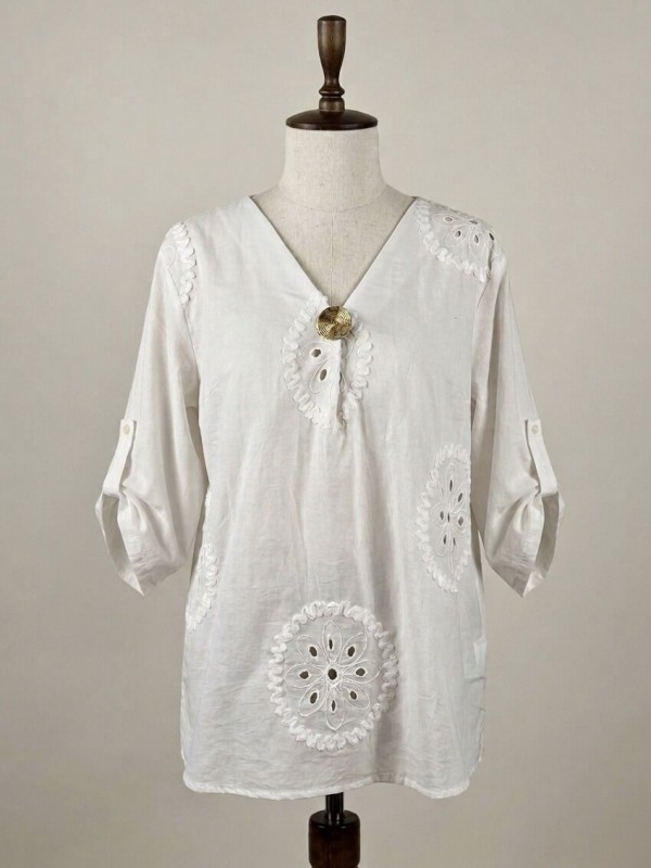 Легкая женская блуза из хлопка white cotton blouse  - Изображение 3