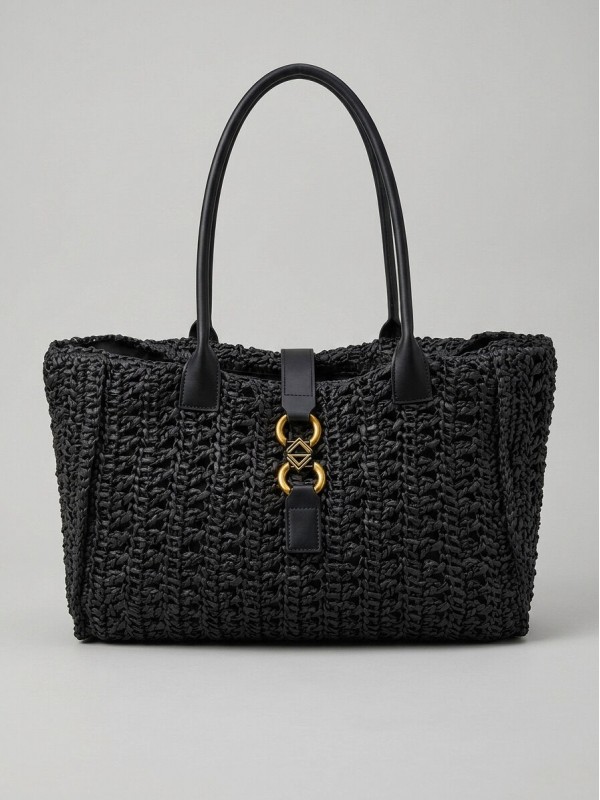 Плетеная женская сумка с двумя ручками black woven bag