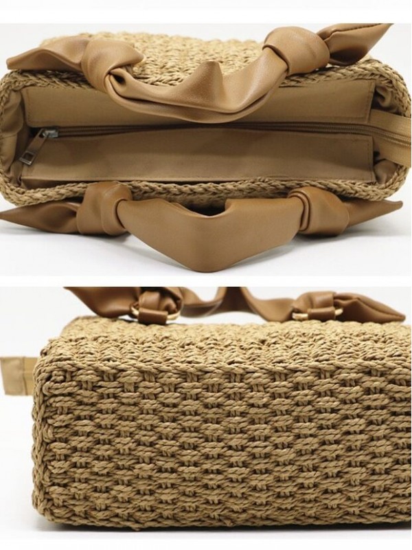 Плетена жіноча сумка з двома ручками beige woven bag  -  Зображення 1