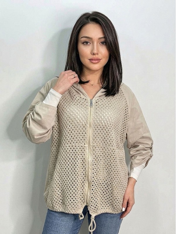 Женская хлопковая ветровка с капюшоном perforated cotton windbreaker  - Изображение 1
