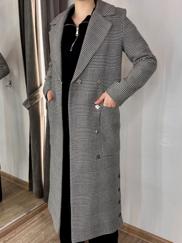 Длинное клетчатое пальто с накладными карманами long plaid coat