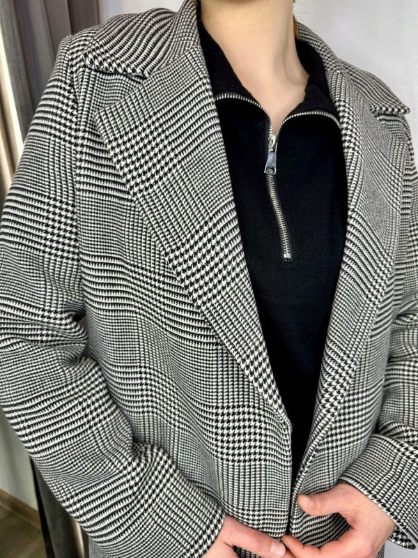Довге картате пальто з накладними кишенями long plaid coat  -  Зображення 1