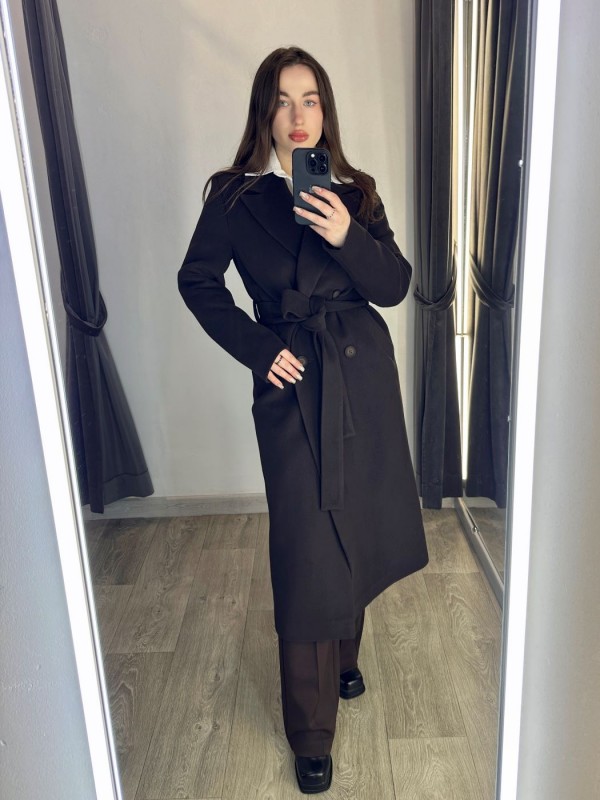 Классическое двубортное шоколадное пальто