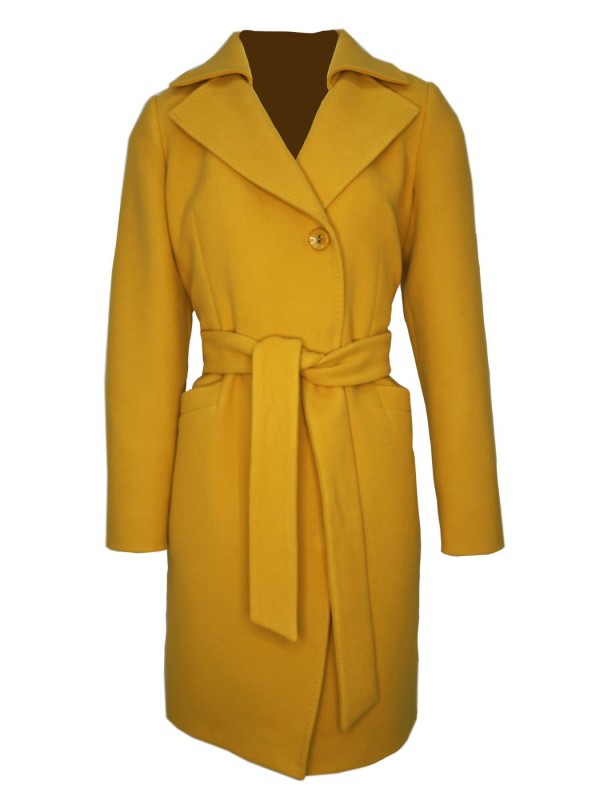 Приталенное женское пальто желтого цвета stylish yellow coat  - Изображение 1