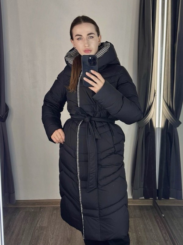 Зимнее пальто EVACANA 3257М под пояс с капюшоном - Изображение 2