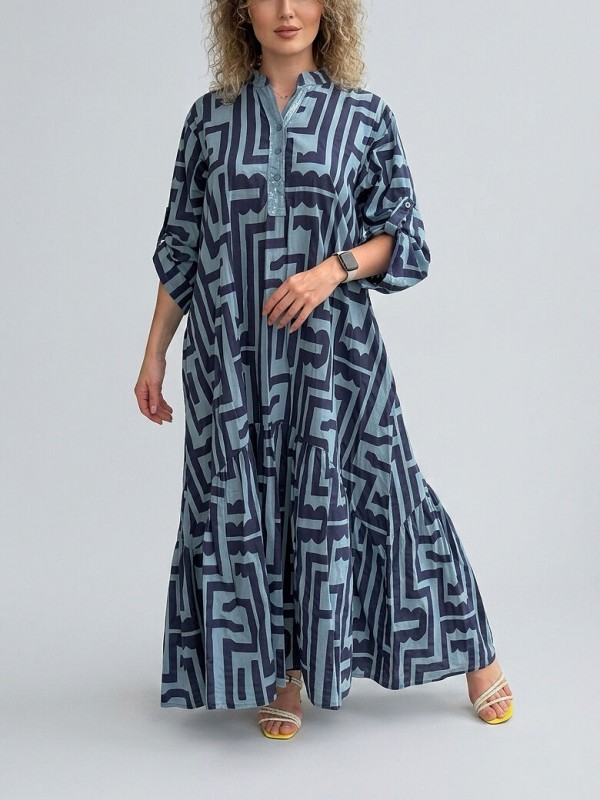 Летнее платье из хлопка с геометрическим принтом long cotton dress