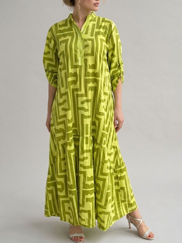 Летнее платье из хлопка с геометрическим принтом long cotton dress  - Изображение 1