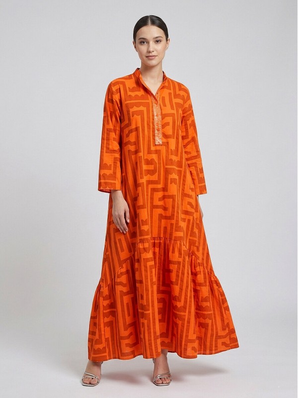 Летнее платье из хлопка с геометрическим принтом long cotton dress  - Изображение 2