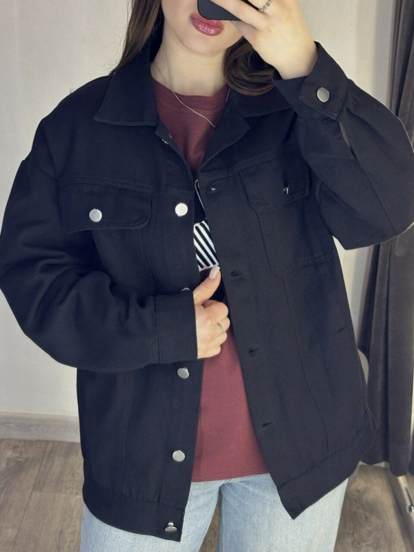 Джинсова куртка зі спущеною лінією плеча black jeans jacket