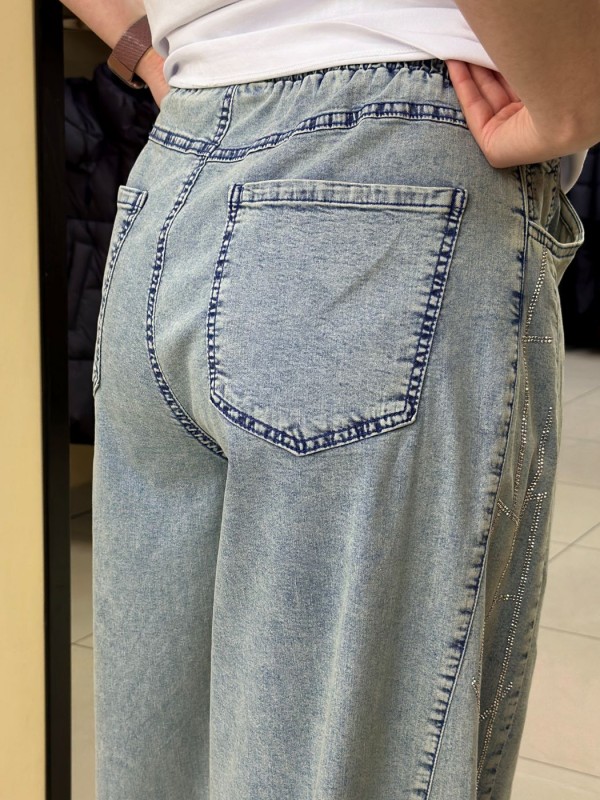  Стильные широкие джинсы со стразами blue baggy  - Изображение 1
