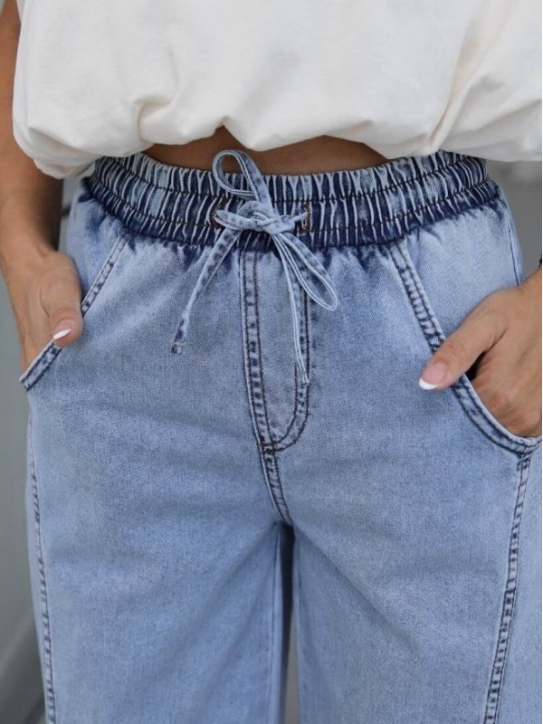 Блакитні широкі джинси blue wide-leg jeans  -  Зображення 4