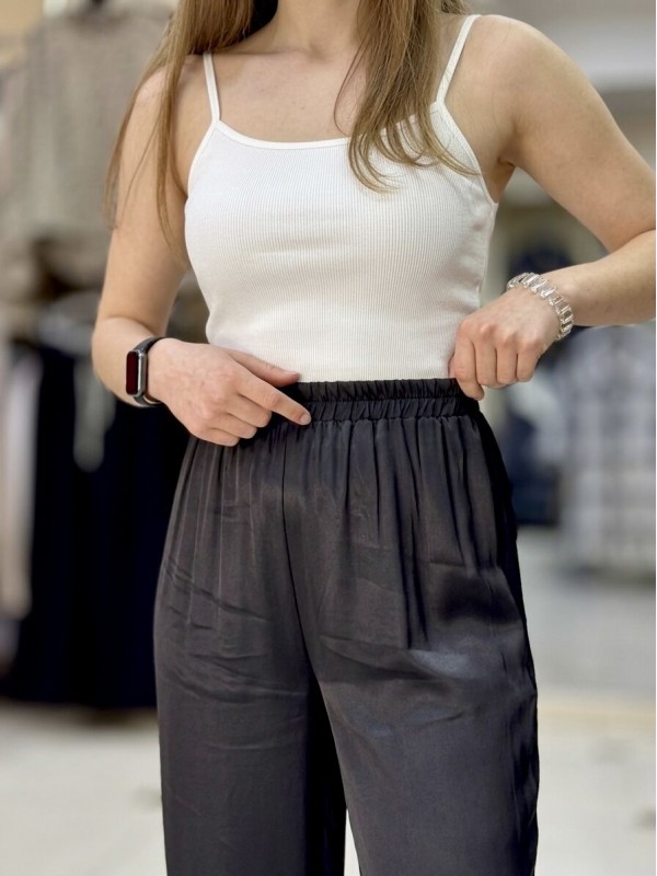 Легкі атласні штани black silk-like pants  -  Зображення 1