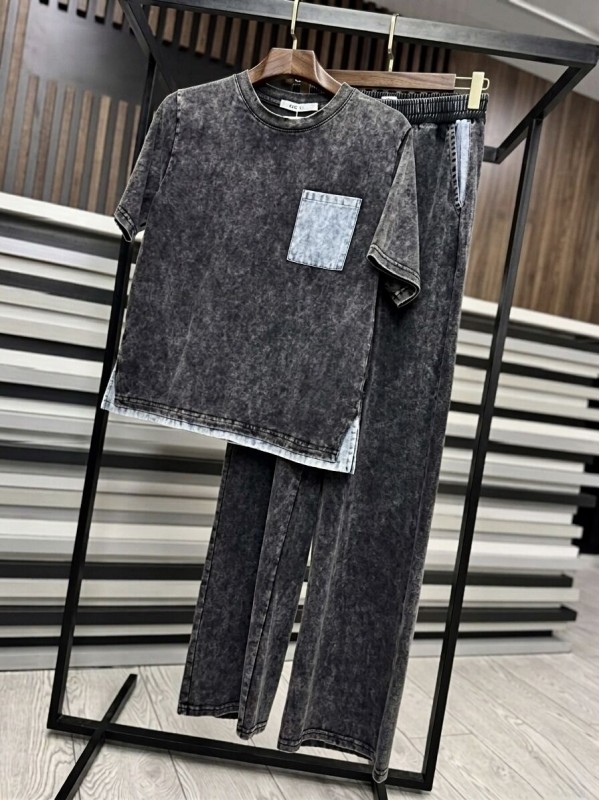 Стильный костюм с футболкой и прямыми штанами denim pocket  - Изображение 2