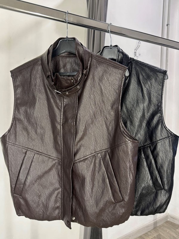 Стильная женская жилетка из экокожи leather vest  - Изображение 4