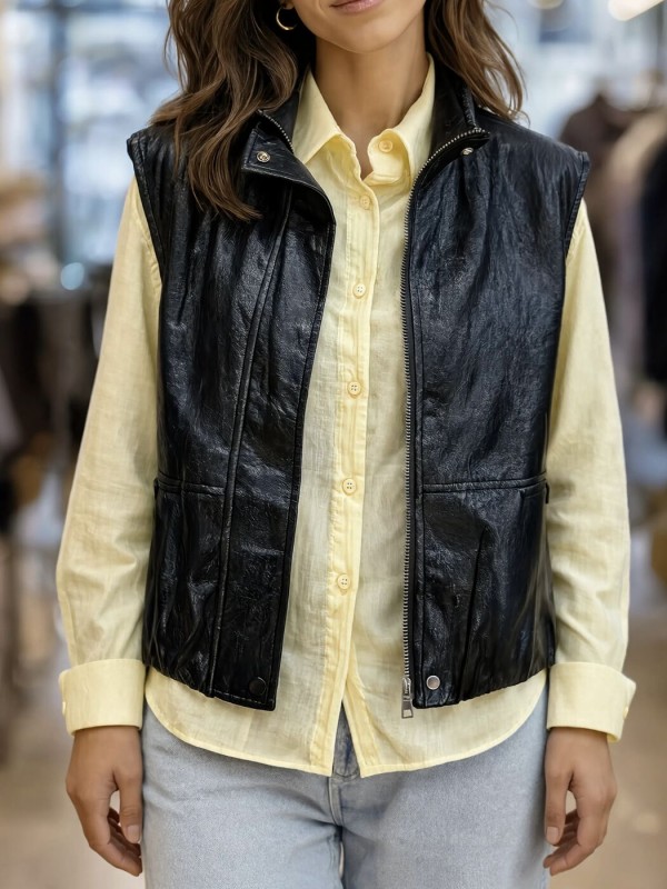 Стильна жіноча жилетка з екошкіри leather vest  -  Зображення 2