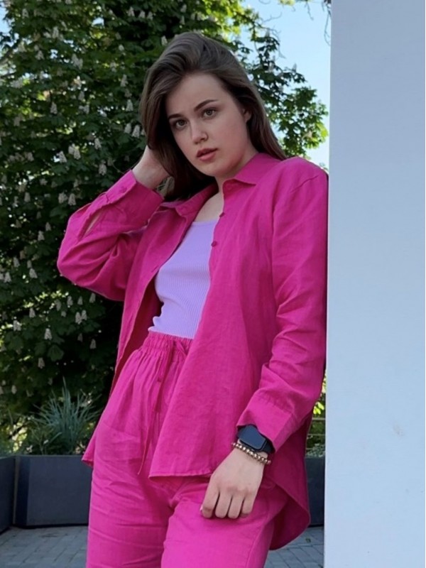 Стильна жіноча сорочка з льону вільного крою linen beauty
